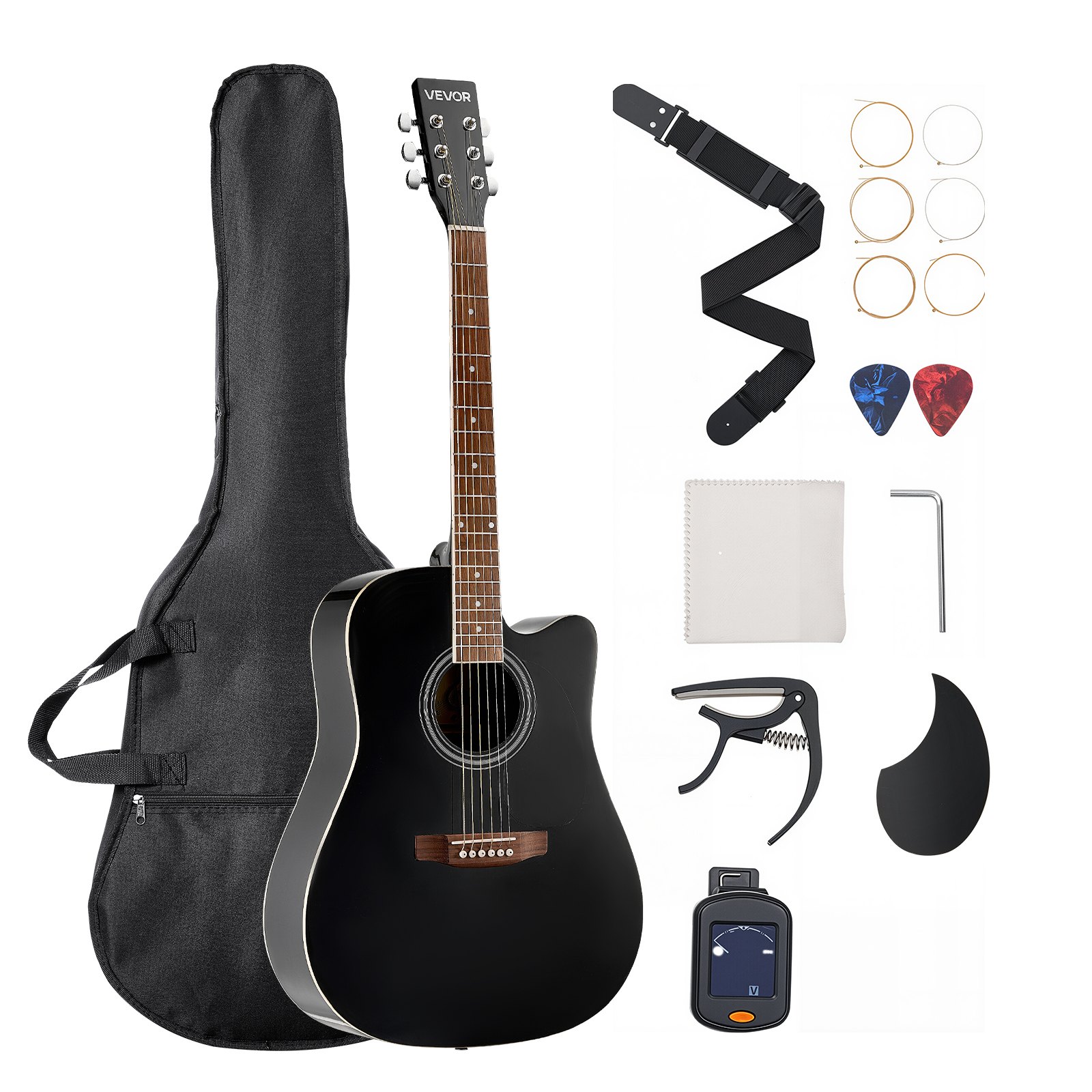 VEVOR Elektro Akustische Gitarre Cutaway Solo Anfängerpaket 1041,4 mm (41 inch) Schwarz