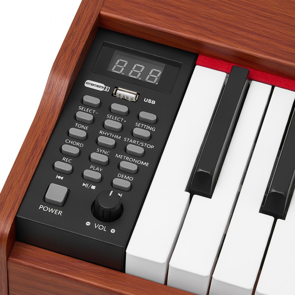 VEVOR Digitalpiano 88 Halbgewichtete Tasten in Standardgröße E-Piano Braun für Anfänger, 600 Klangfarben, 600 Rhythmen, USB, MIDI, Audioausgang, Kopfhörerbuchse, Sustain-Pedal und HiFi-Lautsprechern