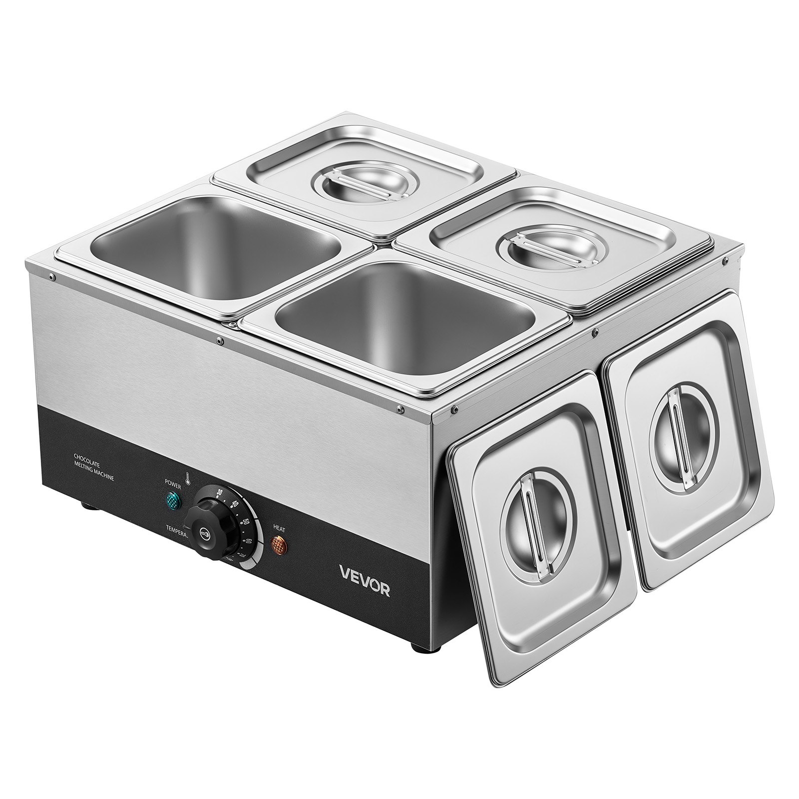 VEVOR Chocolate Melting Machine, 4 Tanks 8.2 kg Choc Commercial Melter, 1200W High Power, Water Bath Heating System, Stainless Steel Body, 30℃ to 85℃ Temp Range, Chocolate Warmer for Cheese Milk