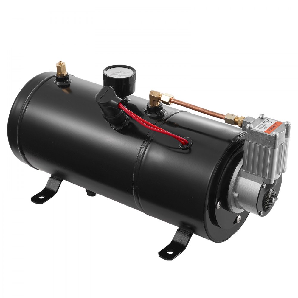 VEVOR 12-V-Luftkompressor-Set mit Tank 3 L, Zughorn-Luftkompressor-Satz, 90-120 psi Arbeitsdruck, Integriertes Luftkompressorsystem für Zug-Lufthupen, Aufpumpen von Reifen, LKWs, SUVs usw. Schwarz