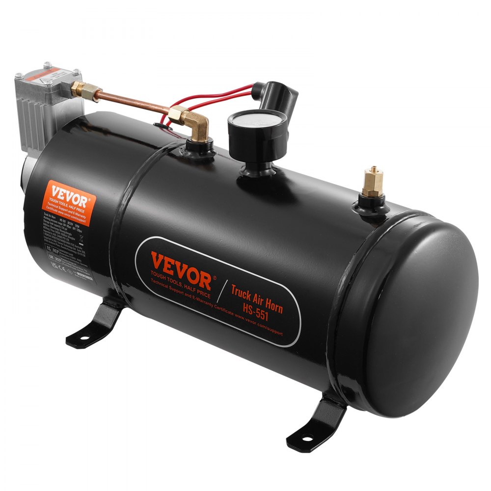 VEVOR 12-V-Luftkompressor-Set mit Tank 3 L, Zughorn-Luftkompressor-Satz, 90-120 psi Arbeitsdruck, Integriertes Luftkompressorsystem für Zug-Lufthupen, Aufpumpen von Reifen, LKWs, SUVs usw. Schwarz