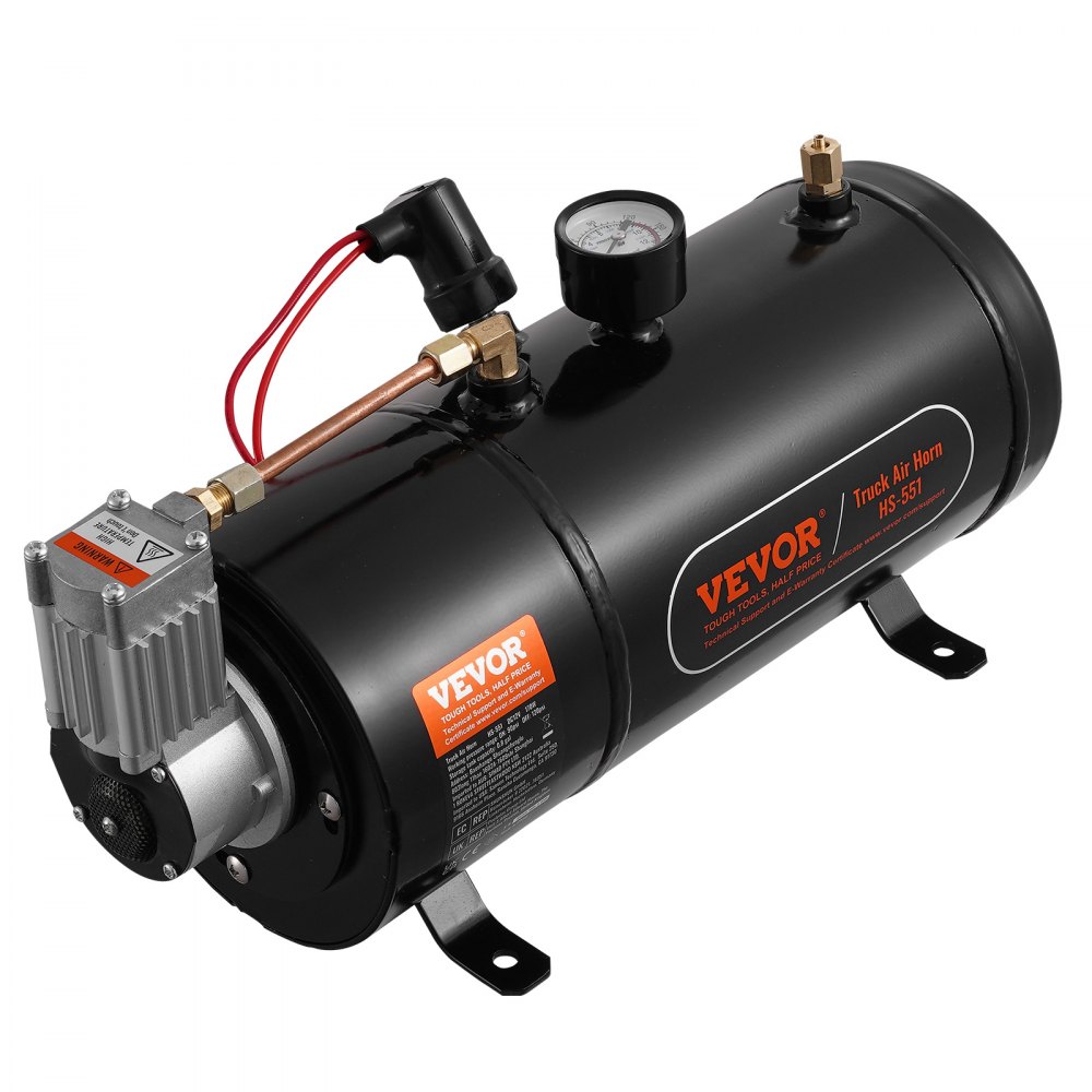 VEVOR 12-V-Luftkompressor-Set mit Tank 3 L, Zughorn-Luftkompressor-Satz, 90-120 psi Arbeitsdruck, Integriertes Luftkompressorsystem für Zug-Lufthupen, Aufpumpen von Reifen, LKWs, SUVs usw. Schwarz