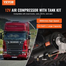 VEVOR 12-V-Luftkompressor-Set mit Tank 3 L, Zughorn-Luftkompressor-Satz, 90-120 psi Arbeitsdruck, Integriertes Luftkompressorsystem für Zug-Lufthupen, Aufpumpen von Reifen, LKWs, SUVs usw. Schwarz