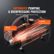 VEVOR 12-V-Luftkompressor-Set mit Tank 3 L, Zughorn-Luftkompressor-Satz, 90-120 psi Arbeitsdruck, Integriertes Luftkompressorsystem für Zug-Lufthupen, Aufpumpen von Reifen, LKWs, SUVs usw. Schwarz