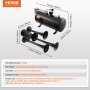 VEVOR Train Horn Set, 4 Trumpet Air Horn Set, 150 dB Train Horns for Pickup Trucks, 12V 120 psi Air Compressor, 3L Tank with Pressure Gauge for any 12V vehicle, car, truck, train, van, boat, etc. Black