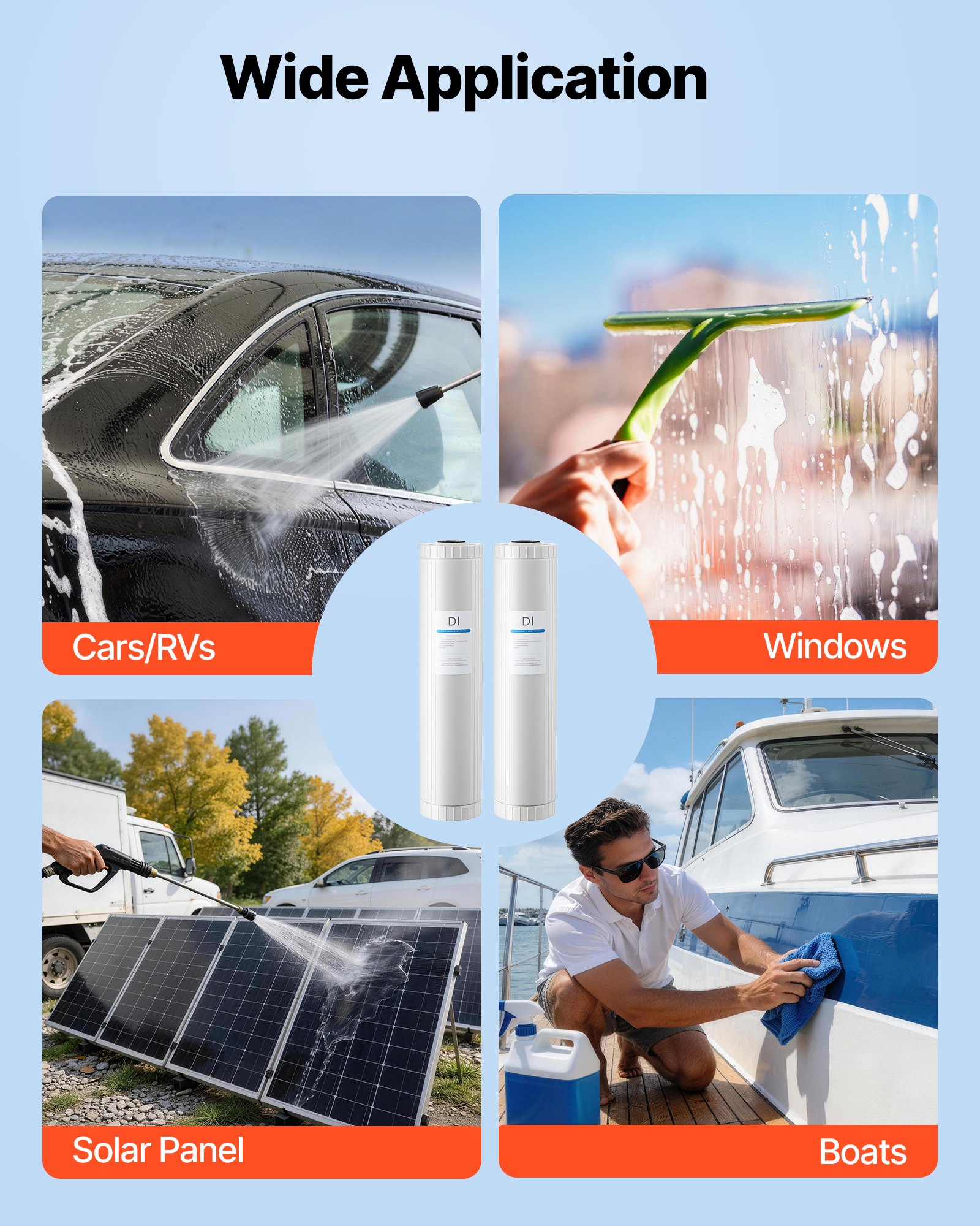 VEVOR 2x Deionisiertes Wassersystem für Autowäsche Ersatzfilter, Duale 4L Gemischte DI-Harz-Filterkartuschen für Deionized Autowaschanlage, DI-Harz Nachfüllpack 51 cm für Entionisiertes Wassersystem