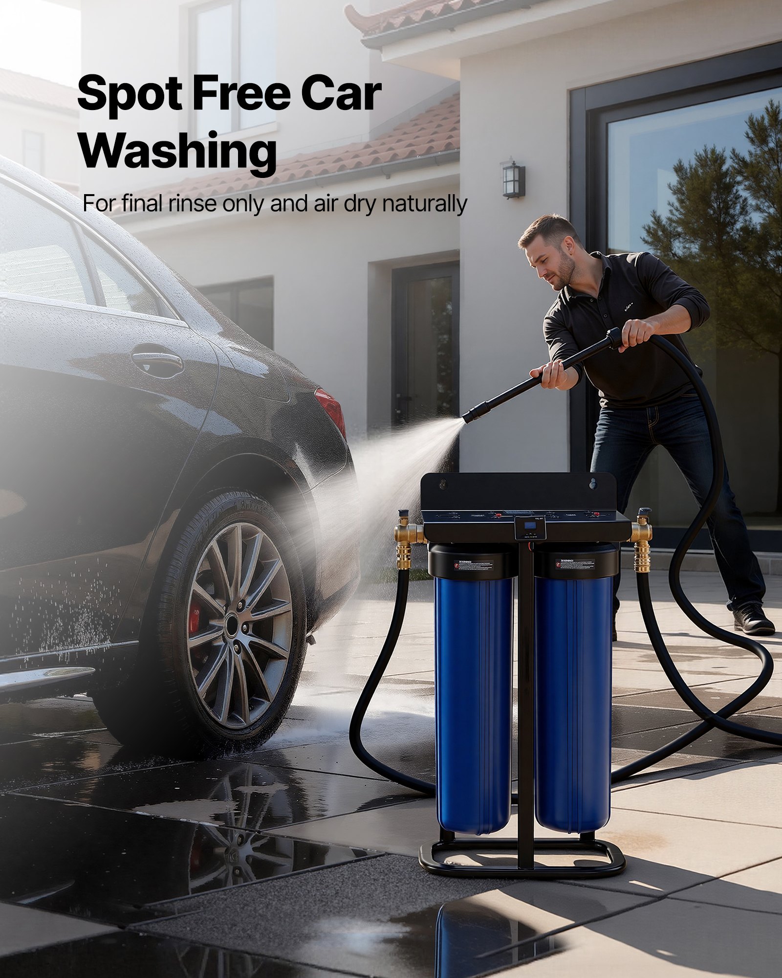 VEVOR Deionisiertes Wassersystem für Autowäsche 1250 L, Wasserdeionisierer für Autowäsche mit Dualen 4L Gemischten DI-Harz-Filterkartuschen, Deionized Autowaschanlage mit Standfuß & Bypass-Ventil