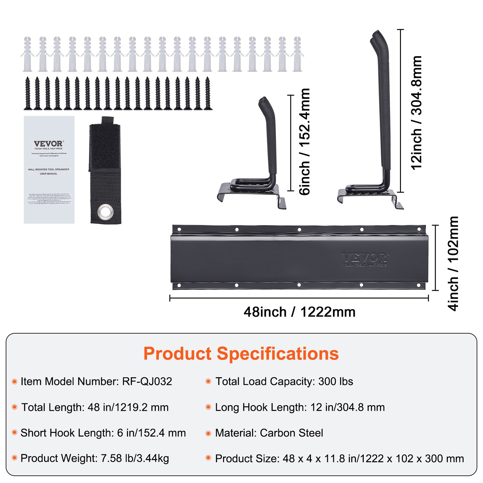 VEVOR Garagen-Werkzeug-Organizer, Aufbewahrungsregal, Wandmontage, robust, 300 lbs