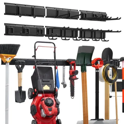 VEVOR Gerätehalter Wandhalterung Werkzeughalter 2514,6mm 544kg Tragkraft, Zur Wandmontage, Kohlenstoffstahl, 6 Schienen & 16 Haken, Mit Schrauben & Dübeln, Werkzeugorganizer für Garage Keller Garten