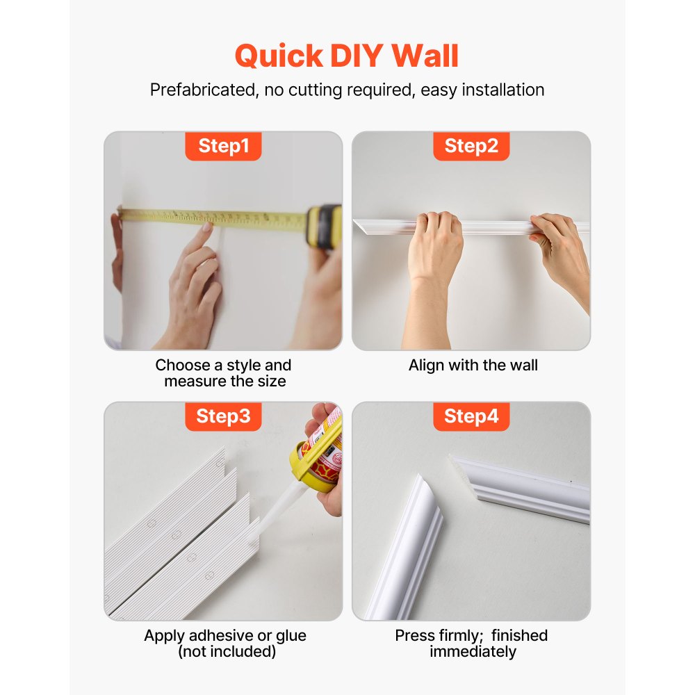 VEVOR Wall Molding 12 Pack, 51 x 51 cm Wainscoting Panels Kit, Lightweight Paintable Polystyrene, Easy to Install, Waterproof Accent Wall Trim for Interior Décor Living Room, Bedroom, Home, White