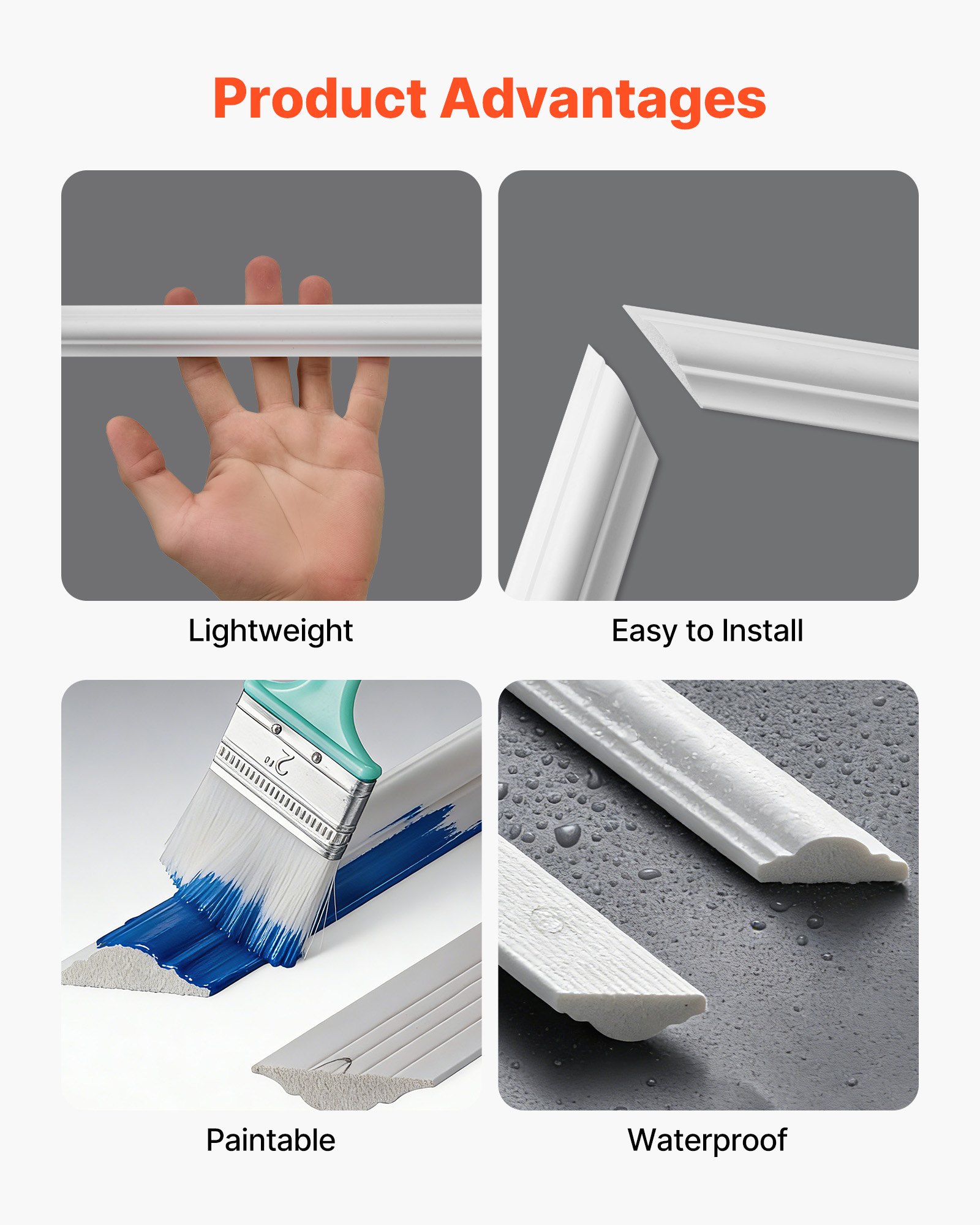 VEVOR Wall Molding 3 Pack, Wainscoting Panels Kit, Lightweight Paintable Polystyrene, Easy to Install Accent Wall Trim for Interior Décor Living Room, Bedroom, Home, White (79x160 + 79x61 cm)