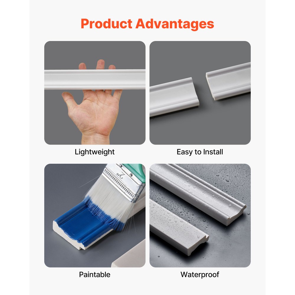 VEVOR Wandform-Set, Wandleisten, Stuckleisten, lackierbares Polystyrol, Friesleisten, Friesleisten für Wände, Akzentwandpaneele für die Inneneinrichtung von Wohnzimmer und Schlafzimmer, Weiß