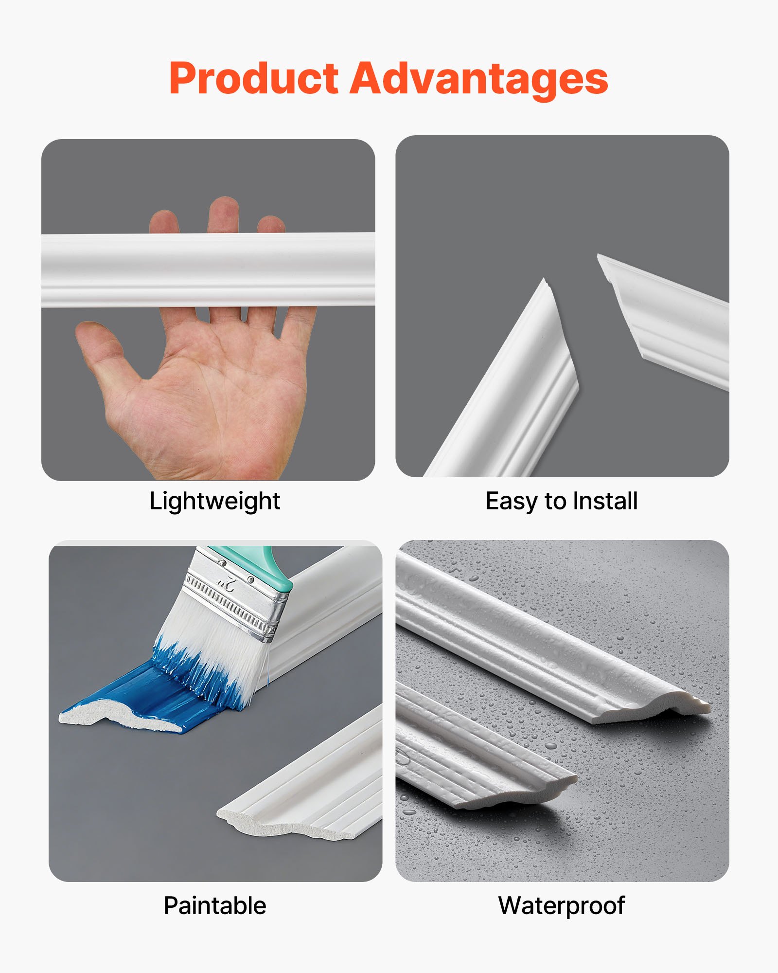 VEVOR Wandform-Set, 6er-Set 61x61cm u. 61x137cm Stuckleisten aus Lackierbarem Polystyrol, Wasserfeste Wandleiste, Zierleiste für Wände, Friesleisten für Wohnzimmer, Schlafzimmer, Zuhause, Weiß