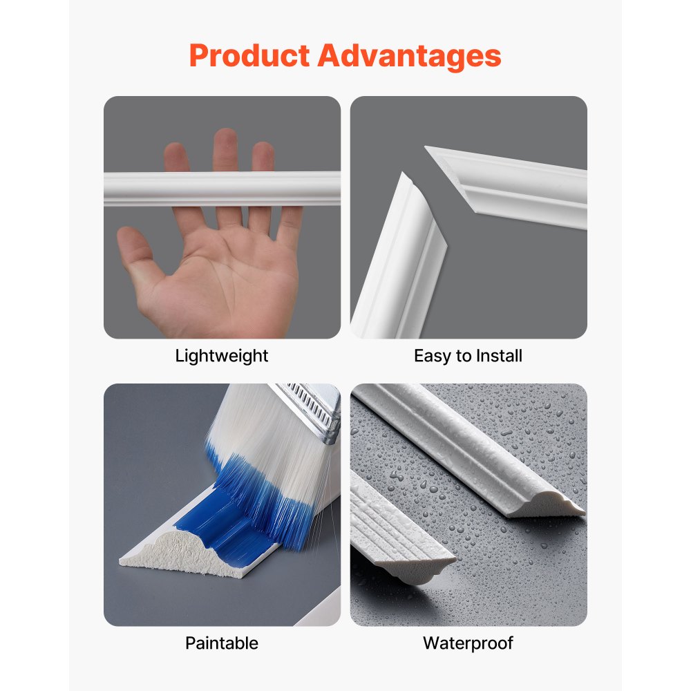 VEVOR Wandform-Set, 3er-Set 61x61 cm & 61x138 cm Stuckleisten aus Lackierbarem Polystyrol, Wasserfeste Wandleiste, Zierleiste für Wände, Friesleisten für Wohnzimmer, Schlafzimmer, Zuhause, Weiß