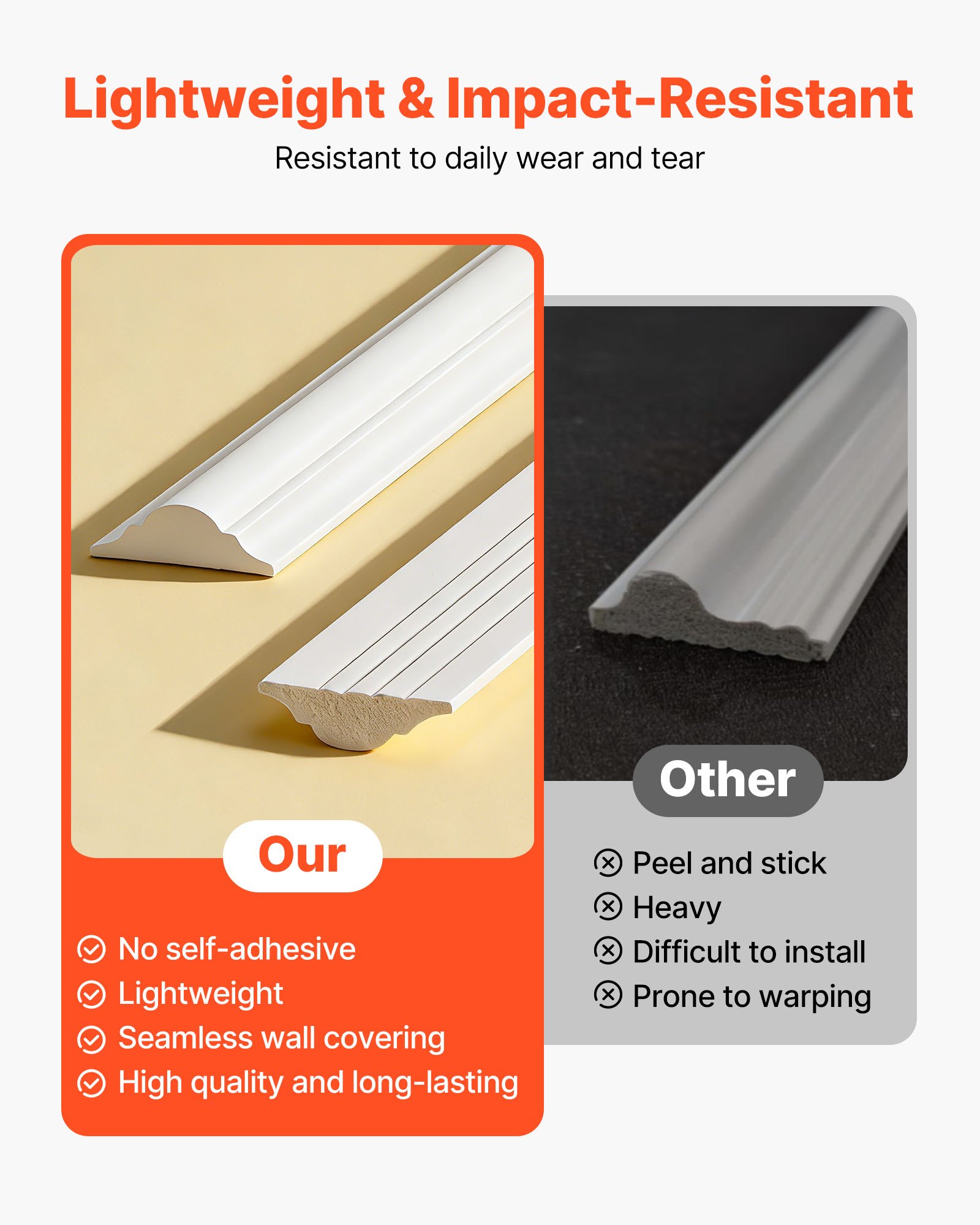 VEVOR Wandform-Set, 3er-Set 61x61 cm & 61x138 cm Stuckleisten aus Lackierbarem Polystyrol, Wasserfeste Wandleiste, Zierleiste für Wände, Friesleisten für Wohnzimmer, Schlafzimmer, Zuhause, Weiß