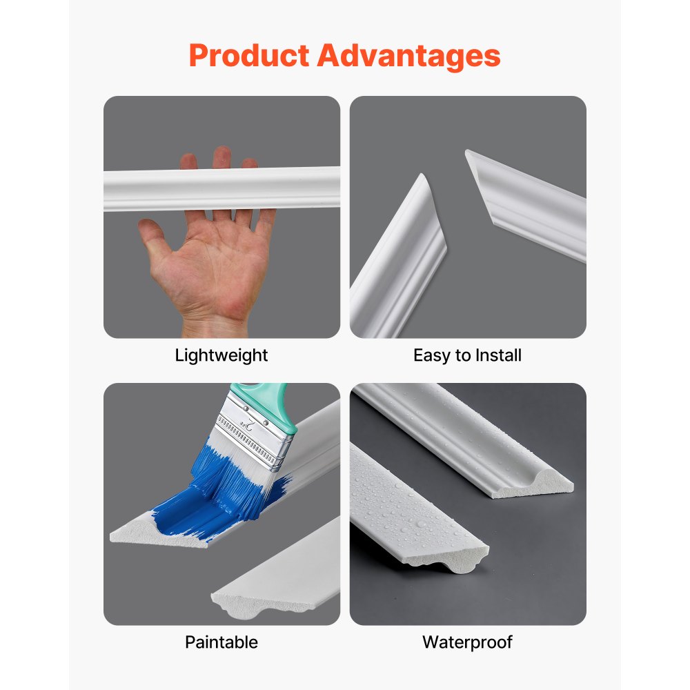 VEVOR Wandform-Set, 3er-Set, 45,97x78,99cm & 78,99x138,18cm Stuckleiste mit zweifach gerilltem, breitem & schmalem Profil, lackierbares Polystyrol, Zierleiste für Wohnzimmer & Schlafzimmer, Weiß