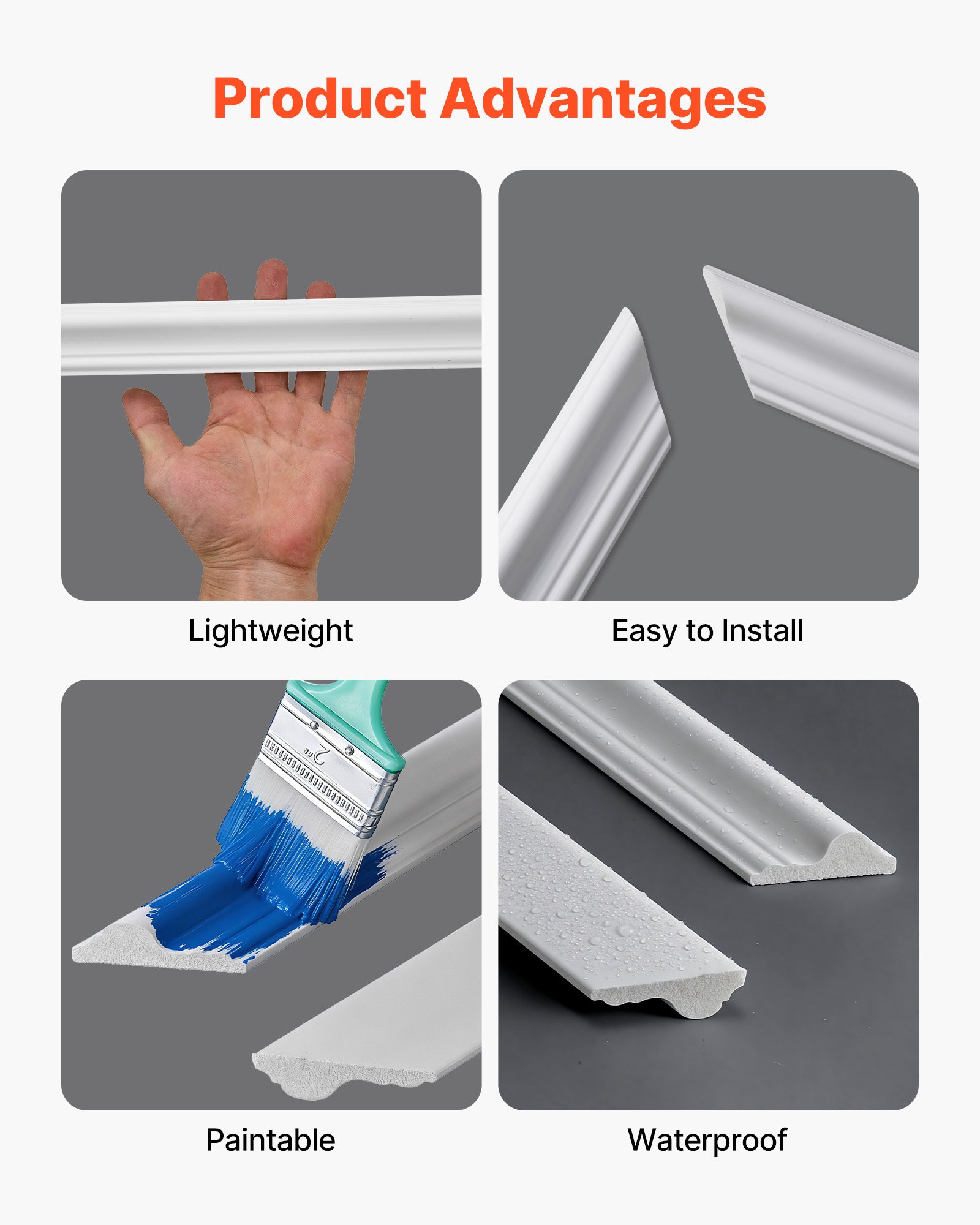 VEVOR Wandform-Set, 3er-Set, 45,97x78,99cm & 78,99x138,18cm Stuckleiste mit zweifach gerilltem, breitem & schmalem Profil, lackierbares Polystyrol, Zierleiste für Wohnzimmer & Schlafzimmer, Weiß