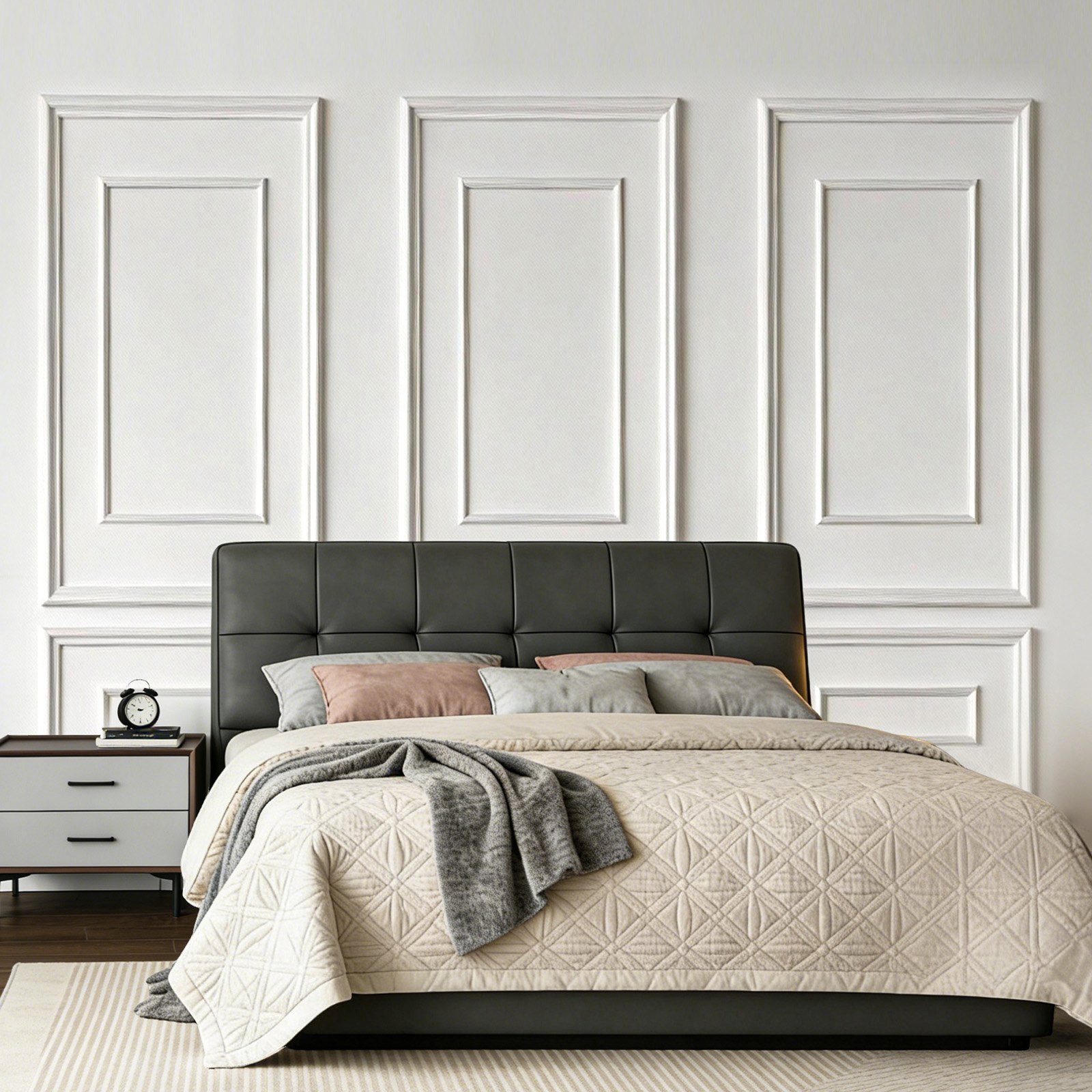 VEVOR Wandform-Set, 3er-Set, 45,97x78,99cm & 78,99x138,18cm Stuckleiste mit zweifach gerilltem, breitem & schmalem Profil, lackierbares Polystyrol, Zierleiste für Wohnzimmer & Schlafzimmer, Weiß