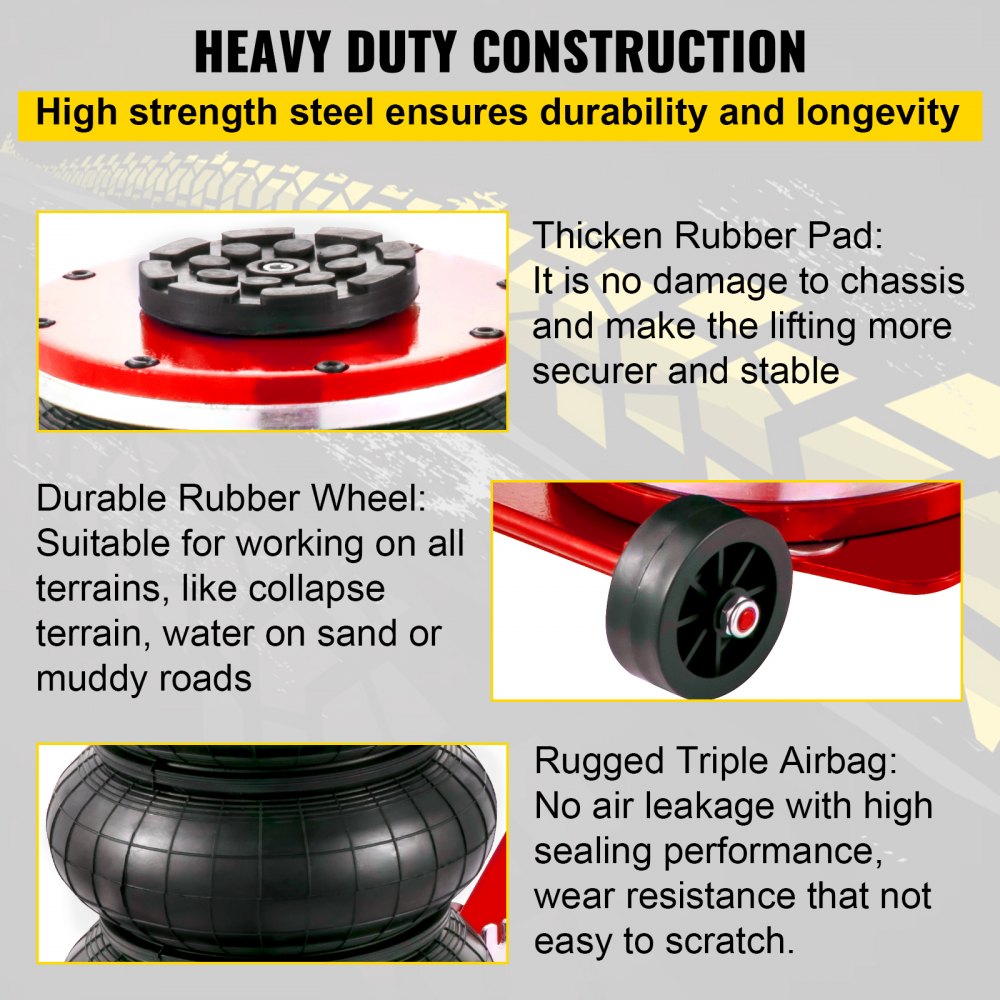 VEVOR 6600 Pfund Pneumatischer Wagenheber, Luftheber aufblasbarer, 3T Wagenheber Luftkissenheber, Ladekapazität Luftkissen einstellbar rot für Familienautos Minivans