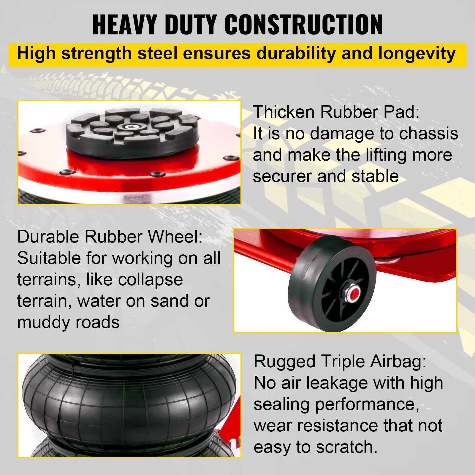 VEVOR 6600 Pfund Pneumatischer Wagenheber, Luftheber aufblasbarer, 3T Wagenheber Luftkissenheber, Ladekapazität Luftkissen einstellbar rot für Familienautos Minivans