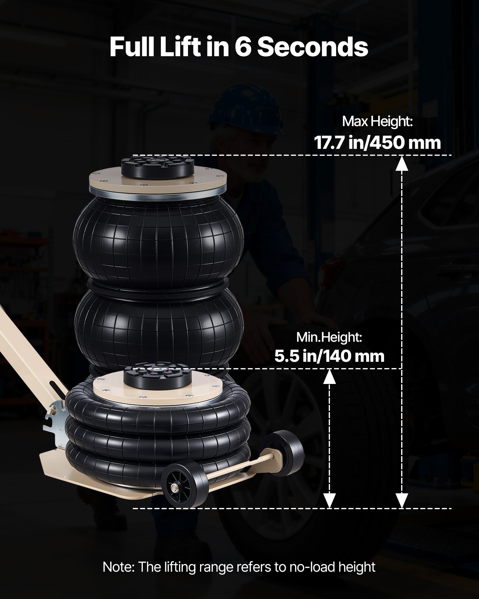 VEVOR pneumatischer Wagenheber 3 t Pneumatikheber mit 6 Stahlrohren & verstellbarem Griff, 140–450 mm Hubhöhe, schnelles Anheben, Druckluftwagenheber Luftheber für Pkw SUVs Pickups