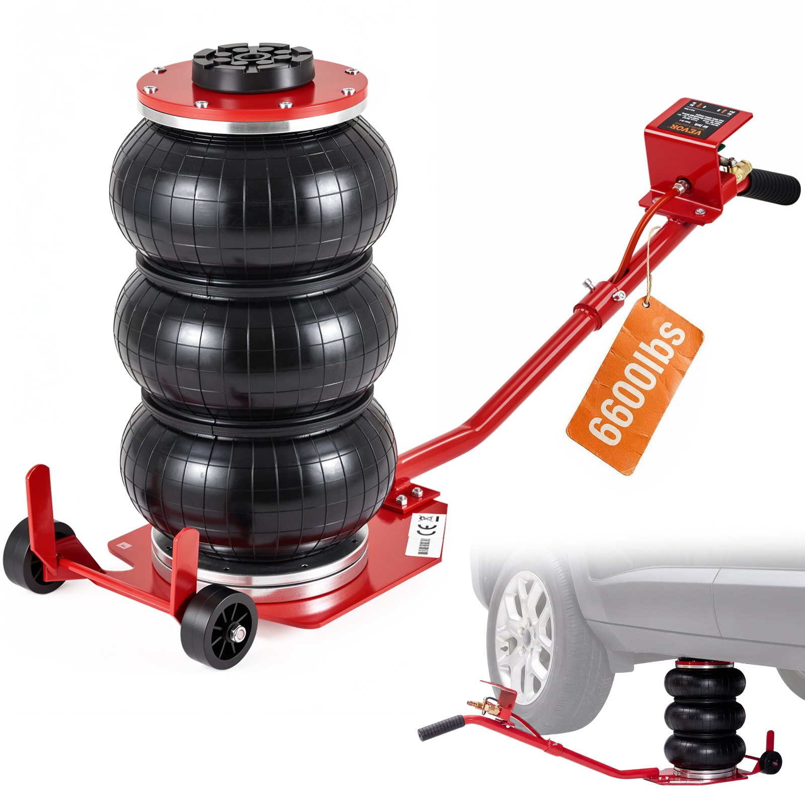 VEVOR Pneumatischer Wagenheber Triple Bag Air Jack 3 t, Dreifachbeutel Luftheber 140-450 mm Hubhöhe Sack-Luftwagenheber, 5 Minuten Hub Luftheber Wagenheber Arbeitssparend für SUV, Lkw, Pkw usw.