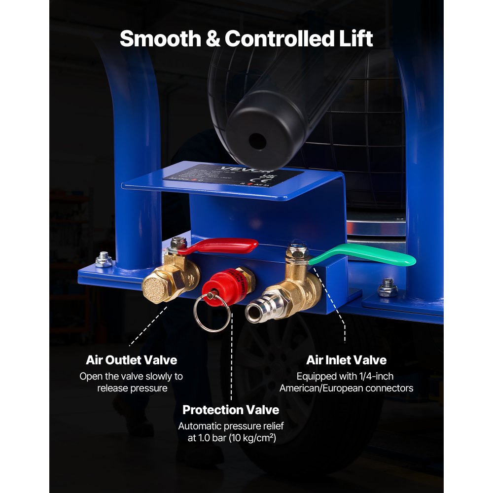 VEVOR pneumatischer Wagenheber 3 t Pneumatikheber mit 6 Stahlrohren & kurzen Griff & Dreifachbeuteln, 45 cm max. Hubhöhe, schnelles Anheben, Druckluftwagenheber für Pkw SUVs Pickups Werkstatt
