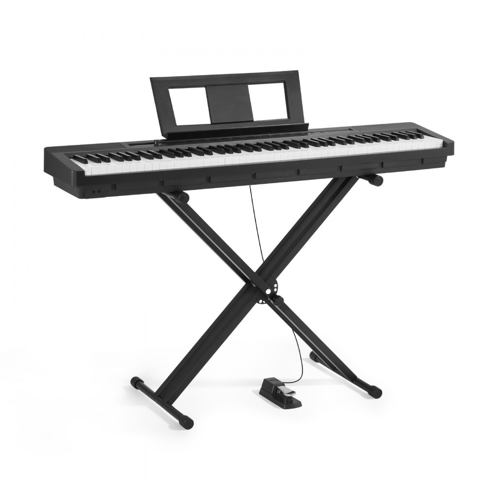 VEVOR Digitalpiano, 88 Tasten vollgewichtet, E-Piano Doppeltastatur & Lautsprecher mit X-Ständer, Sustain-Pedal, Aufnahmefunktion, 280 Töne, Kabellose Verbindung, für Anfänger, Schwarz