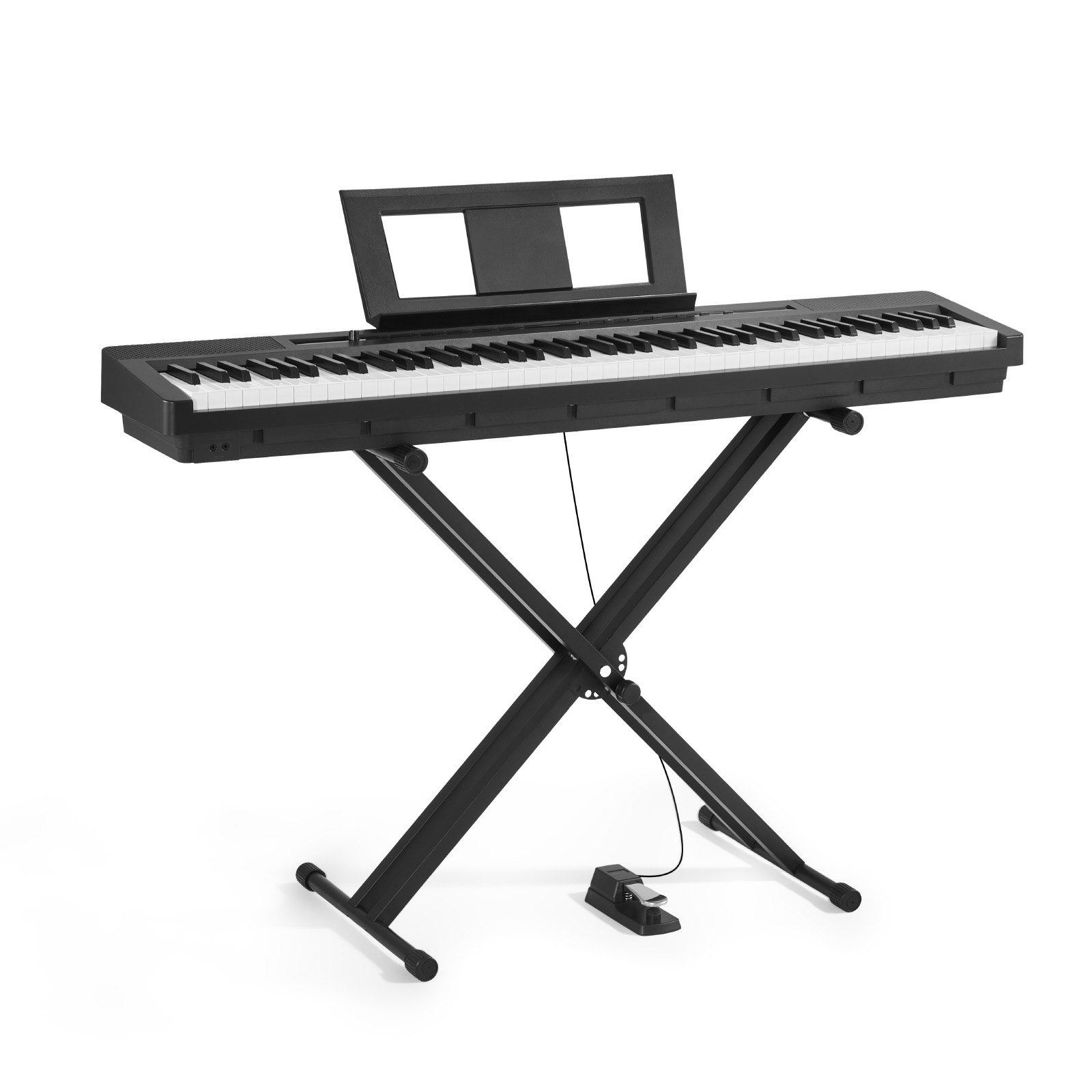 VEVOR Digitalpiano, 88 Tasten vollgewichtet, E-Piano Doppeltastatur & Lautsprecher mit X-Ständer, Sustain-Pedal, Aufnahmefunktion, 280 Töne, Kabellose Verbindung, für Anfänger, Schwarz