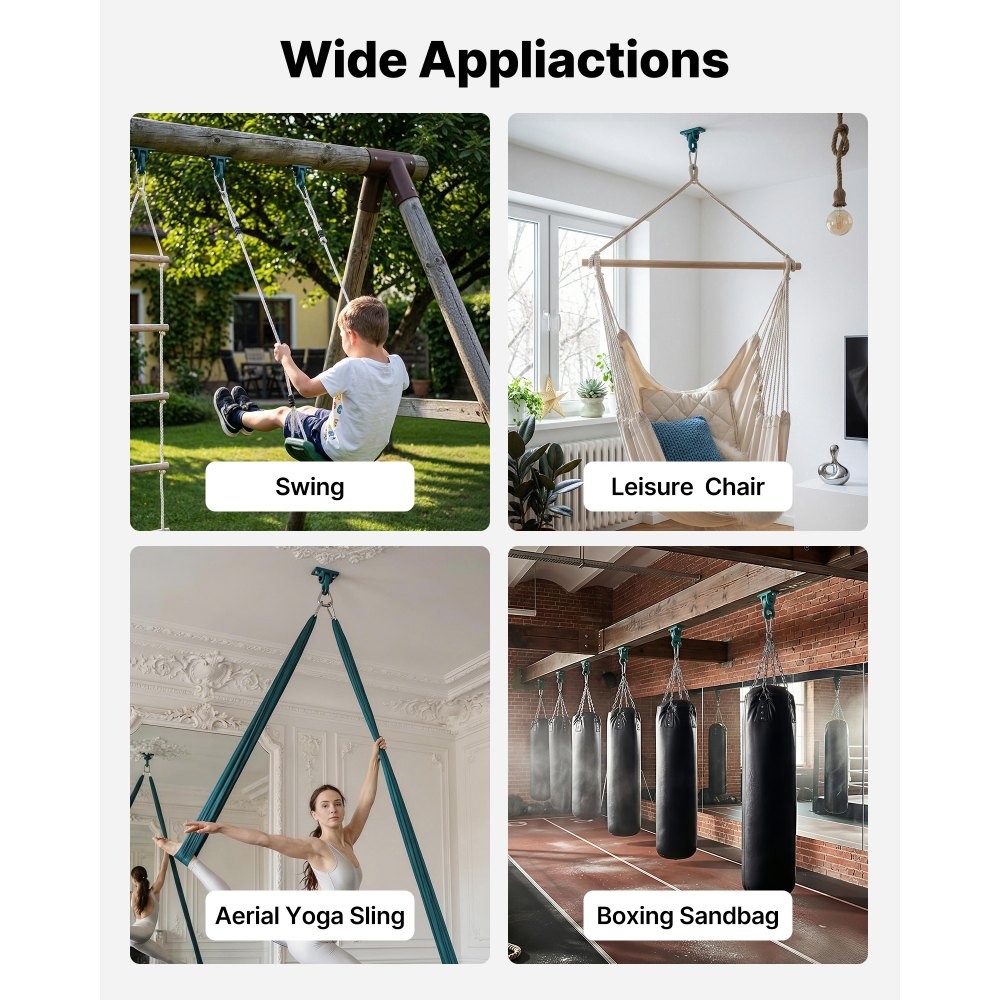 VEVOR Swing Hangers, 4 Pack Heavy Duty Swing Brackets, 2268 kg Capacity, Screws Bolts Included, Smooth Dual Bearing, Aluminum Alloy Hangers, for Playground Porch Yoga Chair Wooden Indoor Outdoor