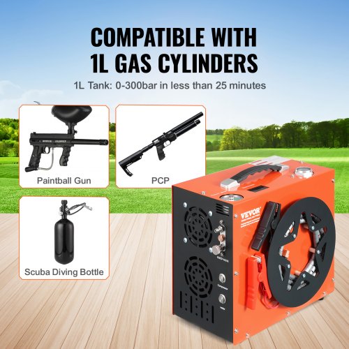 VEVOR PCP-Luftkompressor, 4500 PSI/30 MPa Tragbarer PCP Luftgewehrkompressor Eingebautes Wasser Und Lufterkuhlsystem Auto Stopp Dc12 Vac230 V Paintball Tankkompressor Fur Luftgewehr Tauchflasche 84543109