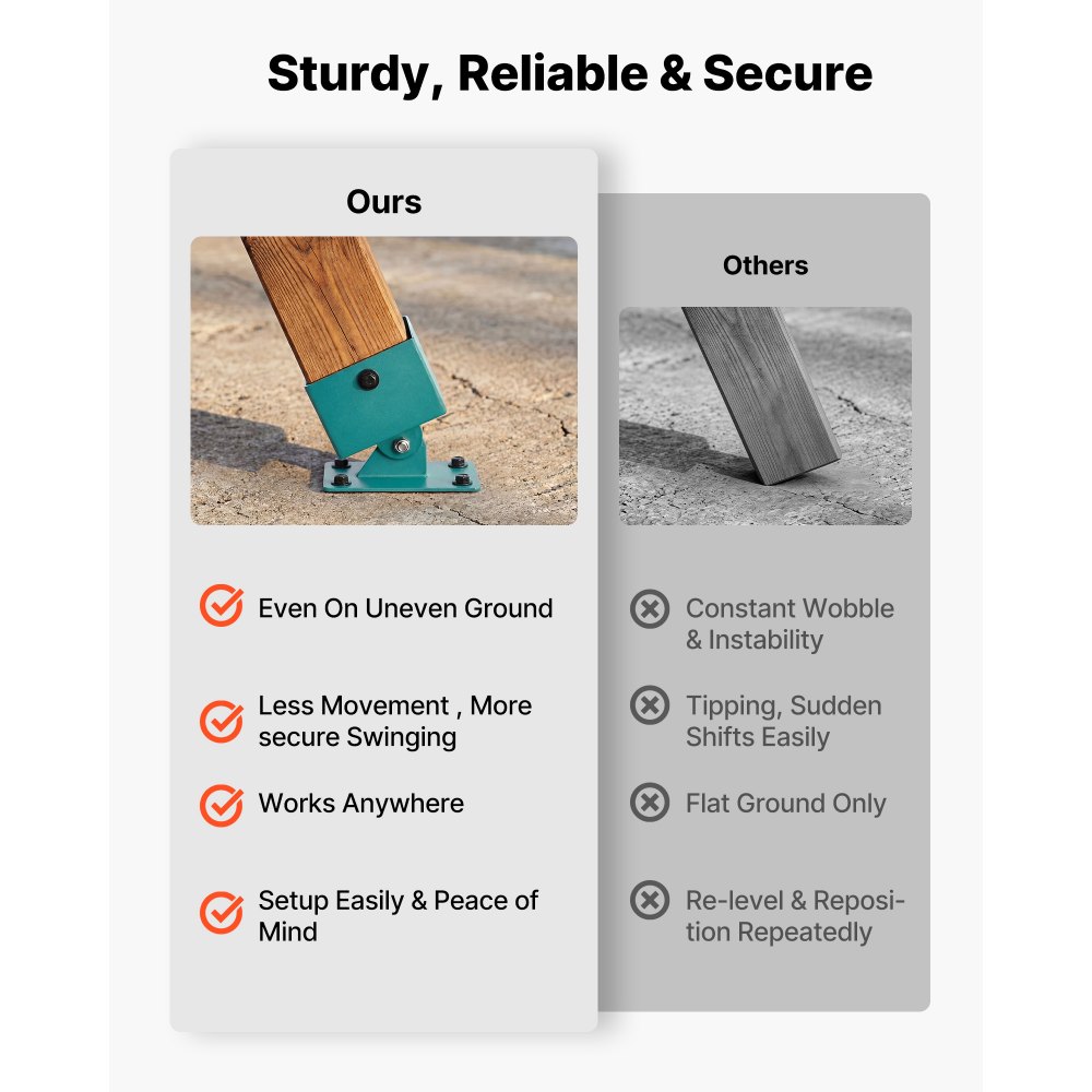 VEVOR 4 Stk. Verstellbare Schaukelhalterung, Grundhalterung aus Edelstahl für Schaukelgestell, 567kg Belastbare Schaukelbefestigung für 91x91mm Montagestärke, 45-60° Schaukelanker für Balance & Schutz