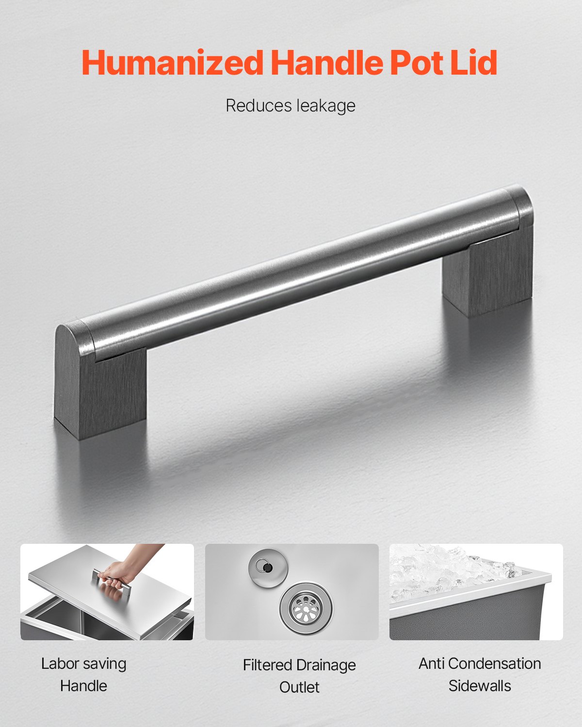 VEVOR Einbau-Eisbox (508 x 355 x 342 mm) Edelstahl-Einbaukühler, 30 L gewerbliche Drop in Ice Chests mit Topfdeckel für den Außenbereich, inklusive Abflussrohr-Set, für kalten Wein Bier