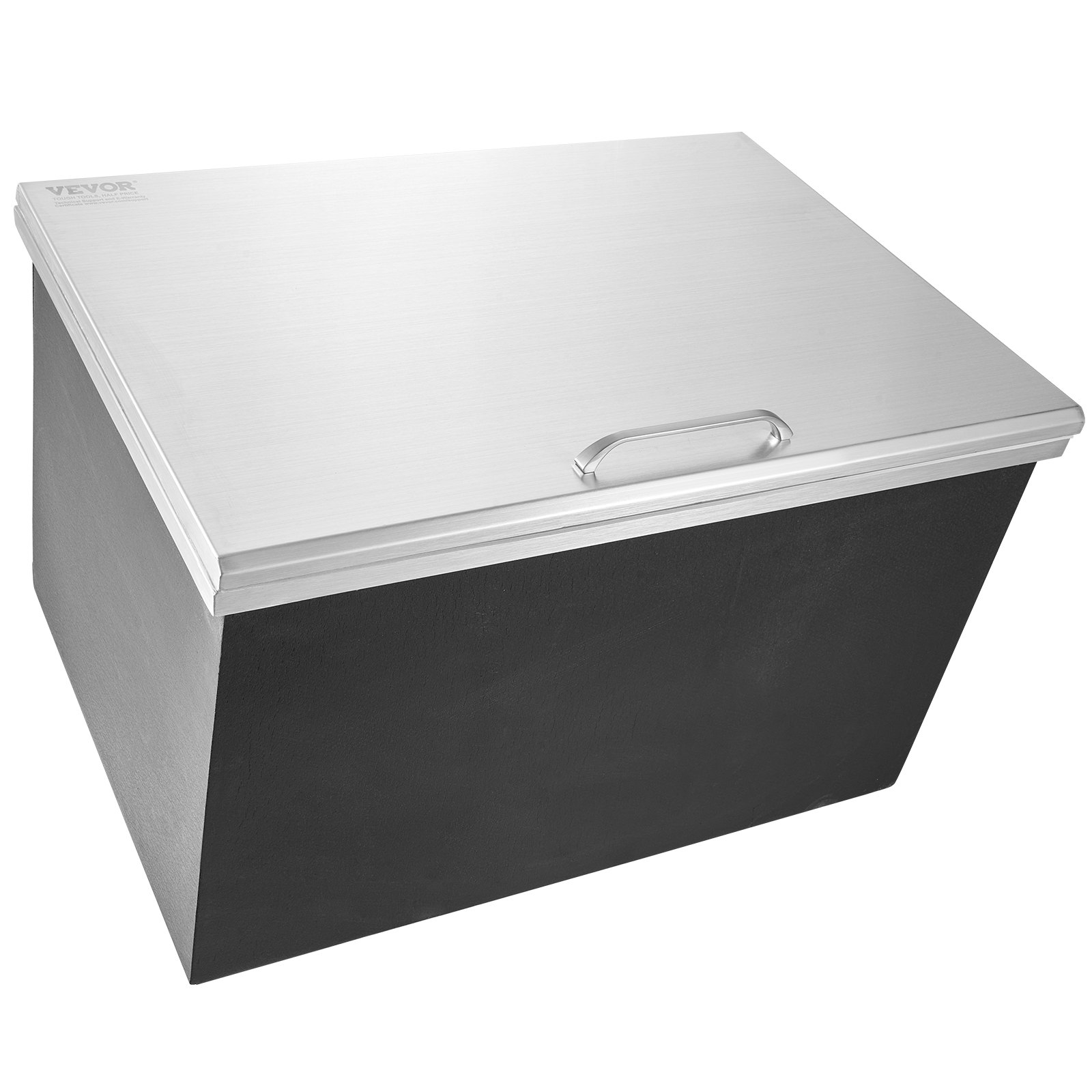 VEVOR Drop-in Ice Box, 107.8 L Stainless Steel Ice Cooler, 710 x 508 x 437 mm Commercial Ice Container with Hinged Lid, Built-in Ice Storage Chest, Drain Pipe and Drain Plug Included