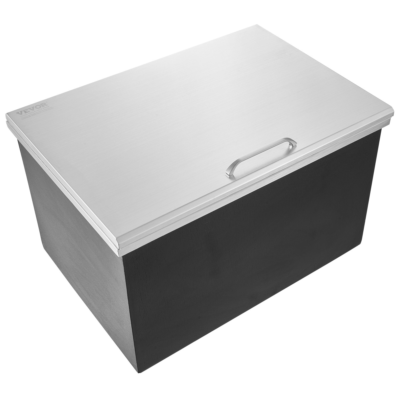 VEVOR Drop-in Ice Box, 107.8 L Stainless Steel Ice Cooler, 710 x 508 x 437 mm Commercial Ice Container with Hinged Lid, Built-in Ice Storage Chest, Drain Pipe and Drain Plug Included
