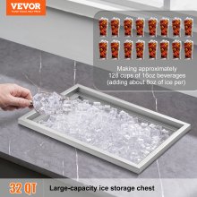 VEVOR Drop-in-Eisbox, 30,25 L Edelstahl-Eiskühler, 508 x 355 x 308 mm Kommerzieller Eisbehälter mit Abdeckung, Eingebaute Eisspeichertruhe, Abflussrohr und Ablassstopfen im Lieferumfang Enthalten