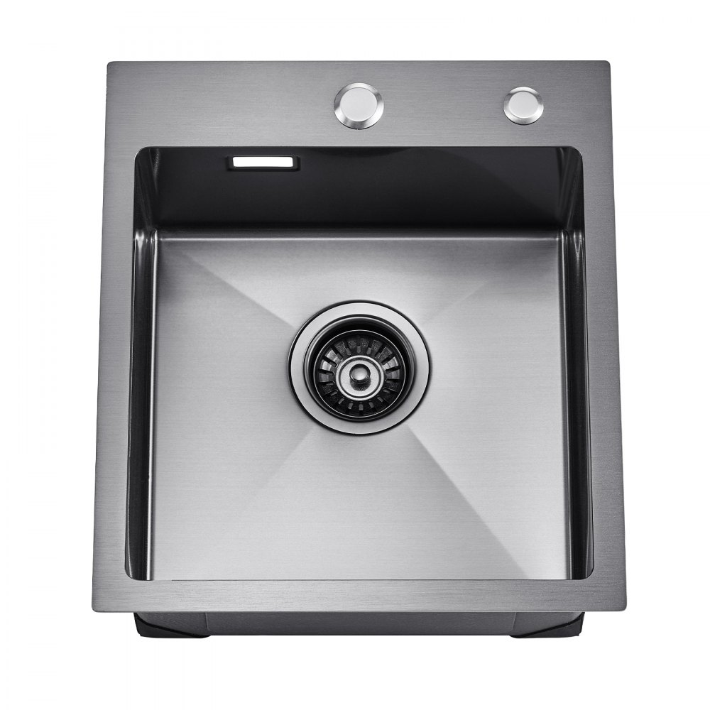 VEVOR Kitchen Sink, Built-in Sink, 40 cm Stainless Steel, Top-Mounted Sink, Single Bowl with Accessories, Household Sink for Motorhome Preparation Kitchen/Bar (Black)
