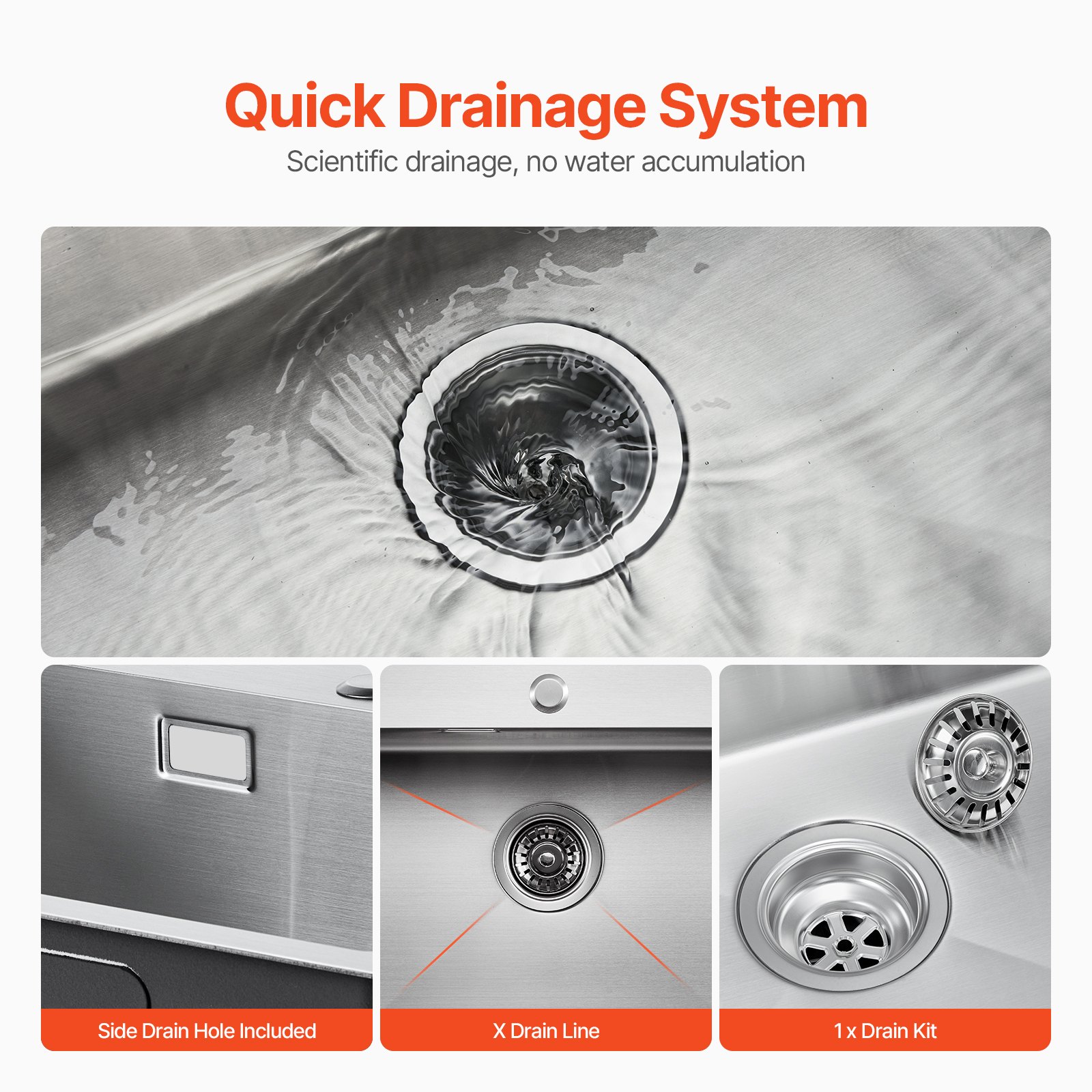 VEVOR Kitchen Sink, Built-in Sink, 55 x 45 x 19 cm, Stainless Steel, Top-Mounted Sink, Single Bowl with Accessories, Household Sink for RV, Preparation Kitchen, Bar