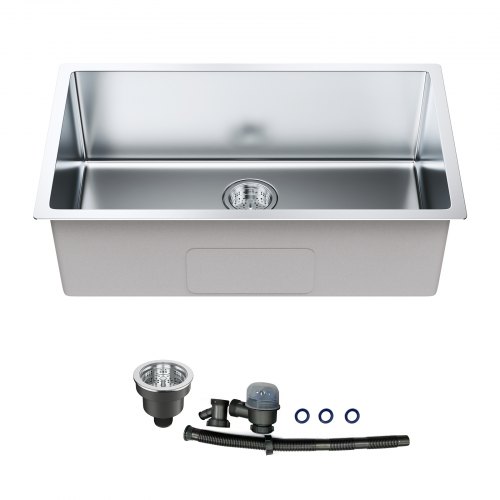 VEVOR Einbaubecken Waschbecken 230 mm Tiefe, Edelstahl Küchenspüle Rechteckig 712 x 407 mm, Einbau Waschtisch Einbauwaschbecken inkl. Entwässerungskit Spülbecken, für Garagen, Waschküchen, Keller