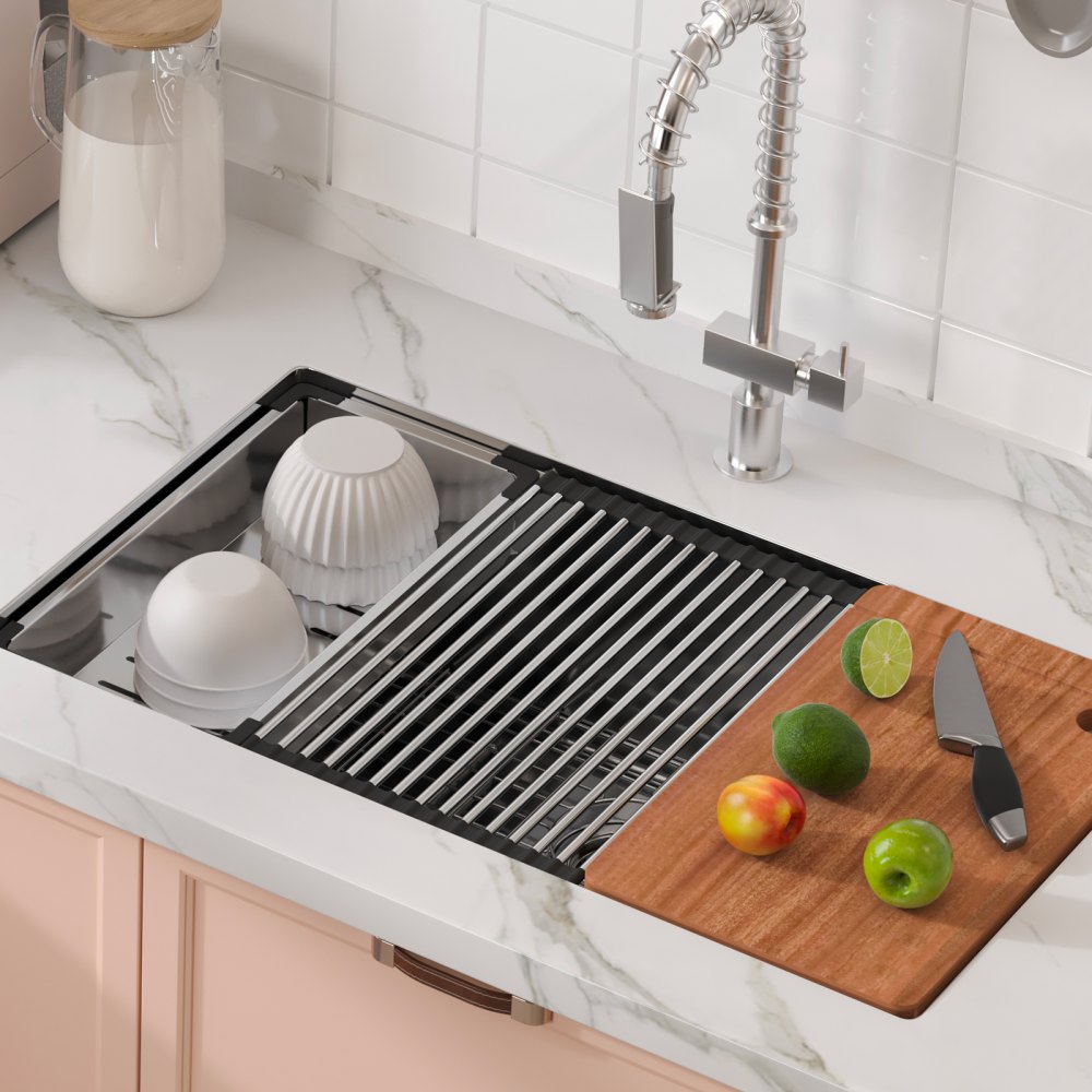 VEVOR 813 x 483 mm Küchenspüle Einbauspüle, Unterbaubecken mit Einzelbecken & Zubehör, Waschbecken Spülbecken für Haushaltsgeschirrspüler für Arbeitsplatz, Wohnmobil, Vorbereitungsküche & Barspüle