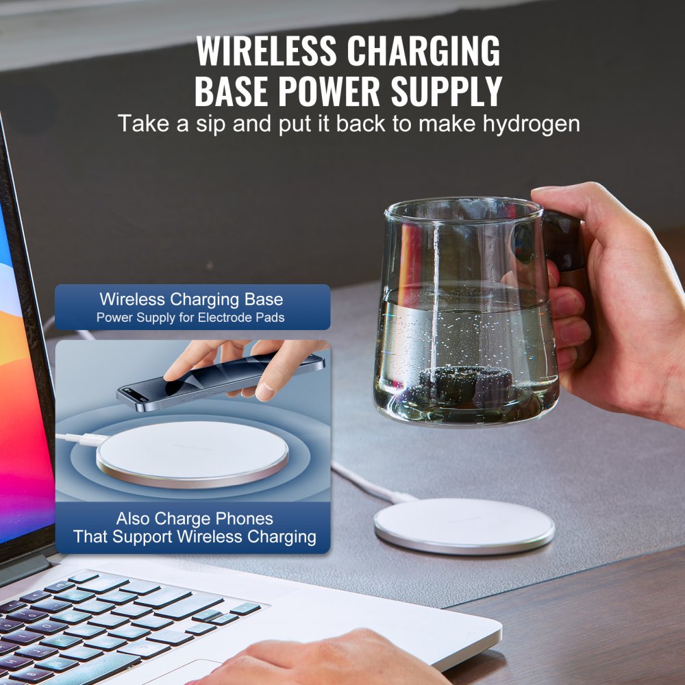 VEVOR Hydrogen Water Cup, 400 ml Hydrogen Generator, Portable Hydrogen Water Ionization Machine with SPE Technology & Wireless Charging Station, Hydrogen-Rich Water Bottle