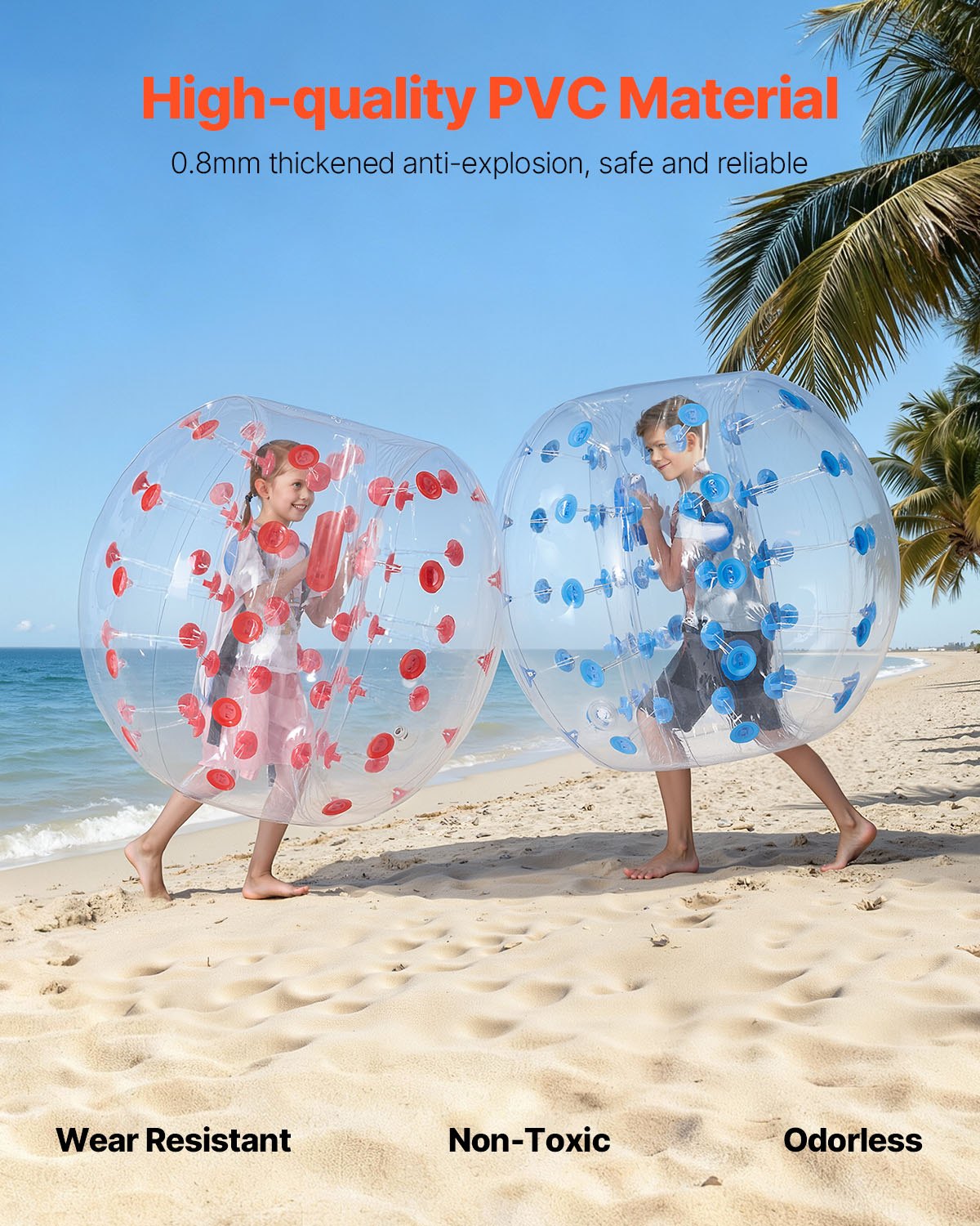 VEVOR Aufblasbarer Bump Ball Bumper Stoßball 2 Stk. 1,2 m x 1,03 m, Menschlicher Kollisionsball, PVC-Körperblasen-Bounce-Ball für Outdoor-Aktivitäten, Rote + Blaue Punkte Aufblasbar Bumper Ball