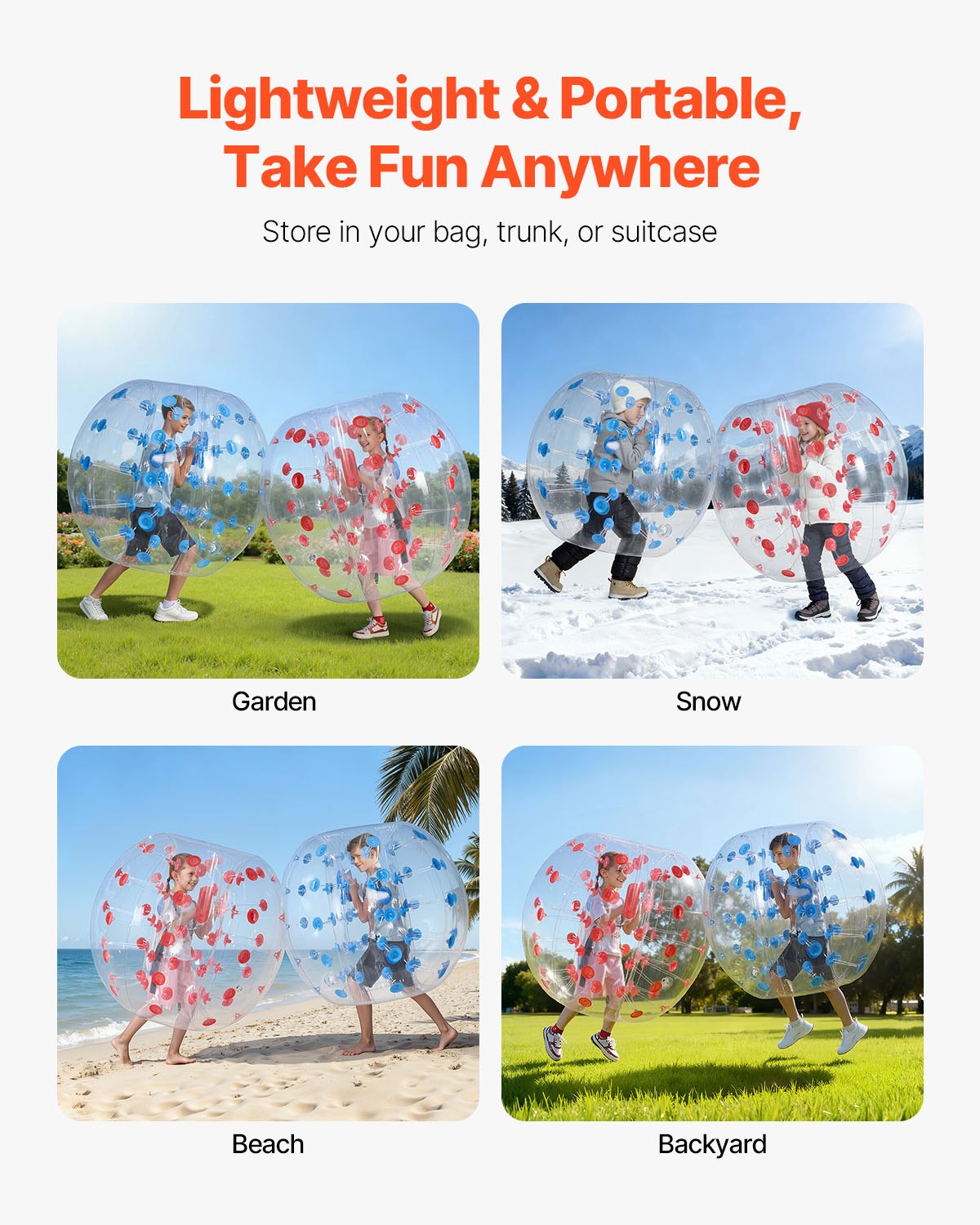 VEVOR Aufblasbarer Bump Ball Bumper Stoßball 2 Stk. 1,2 m x 1,03 m, Menschlicher Kollisionsball, PVC-Körperblasen-Bounce-Ball für Outdoor-Aktivitäten, Rote + Blaue Punkte Aufblasbar Bumper Ball