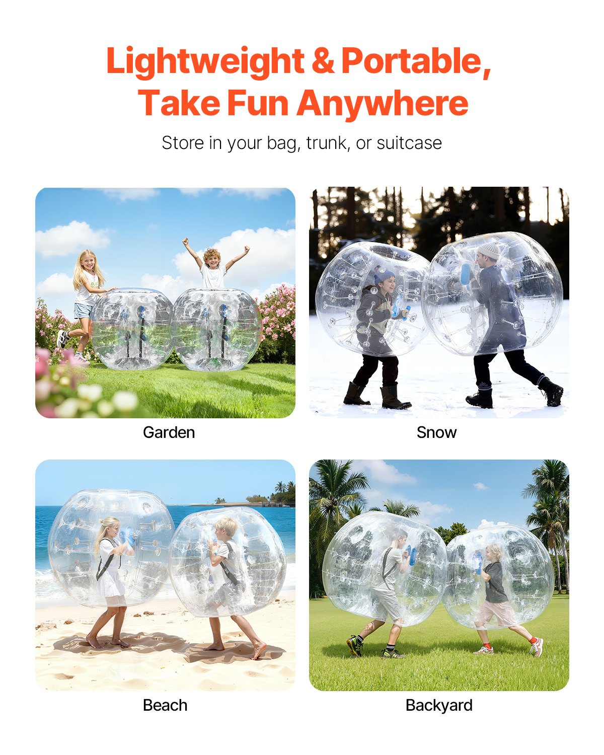 VEVOR aufblasbare Bumper-Bälle im 2er-Pack, 1,2 m Körper-Sumo-Zorb-Bälle für Teenager und Erwachsene, 0,8 mm dicke PVC-Menschenhamster-Blasenbälle für Team-Gaming-Spiele im Freien, Bumper-Bopper-Spiel