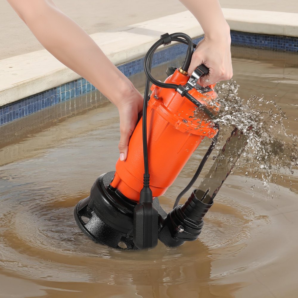 VEVOR 1500 W Tauchpumpe, 21000 l/h, Gusseisen-Schmutzwasserpumpe mit automatischem Schwimmerschalter, 18m Förderhöhe zum Abpumpen von Schmutzwasser, für Pools, Teiche & überflutete Bereiche