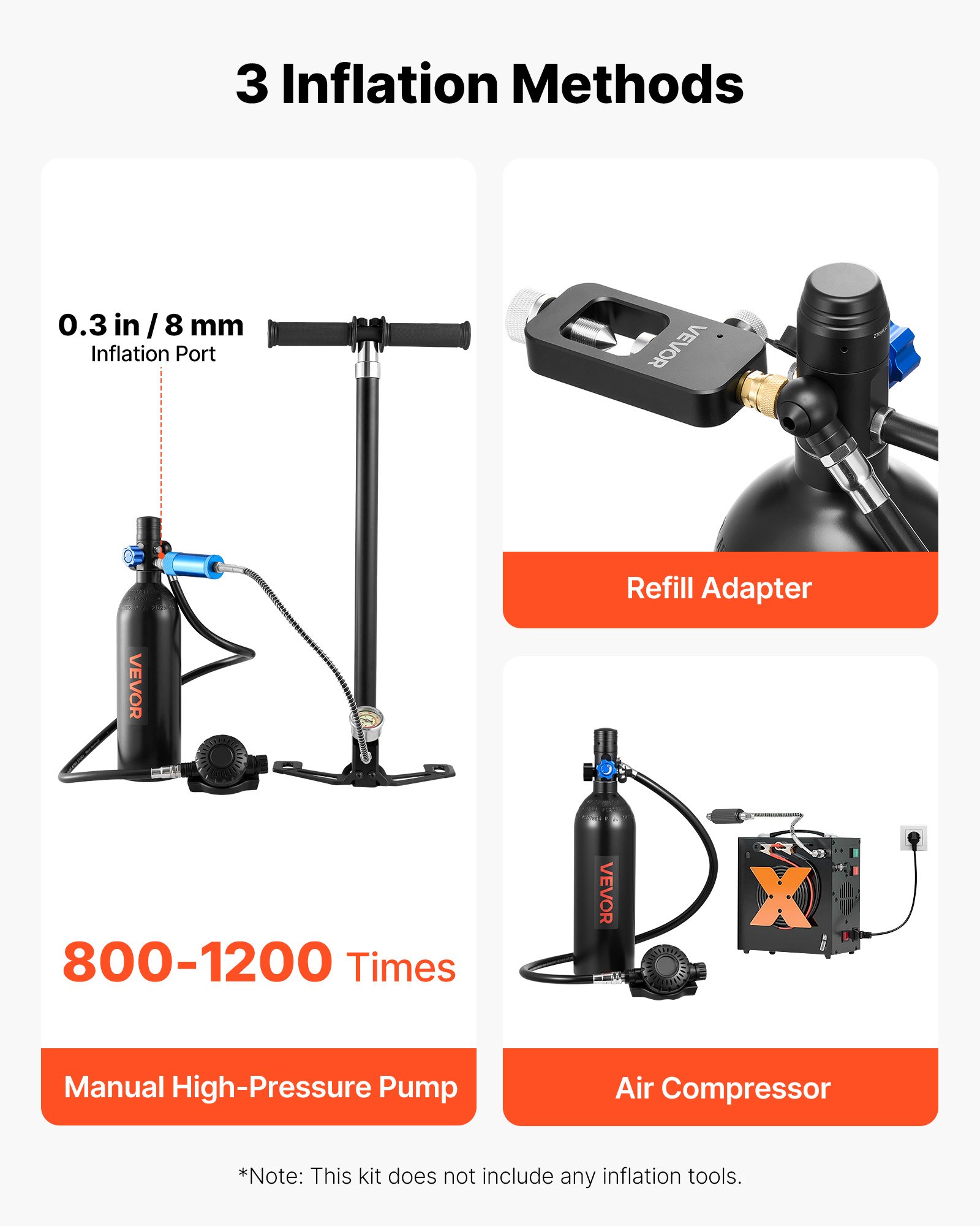 VEVOR Mini-Tauchflasche 1 L, Tragbare Lungenflasche für Unterwasseratmung, Wiederverwendbare Sauerstoffflasche für bis zu 20 Minuten Tauchzeit, Tauchausrüstung mit Rucksack & Schnorchelbrille