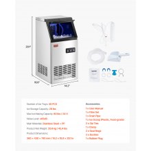 VEVOR Kommerzieller Eiswürfelbereiter Eismaschine 38 kg / 24 h, Leichte Würfeleismaschine 12,5 kg Eisspeicherkapazität 40 Stk. Eiswürfel, Edelstahl Eiswürfelbereiter inkl. Wasserfilter & Eisschaufel