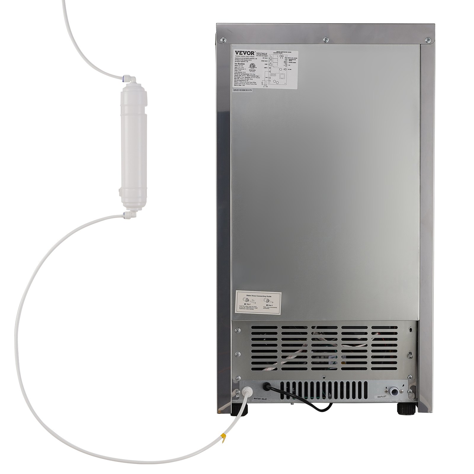 VEVOR Kommerzieller Eiswürfelbereiter Eismaschine 52 kg / 24 h, Leichte Würfeleismaschine 15 kg Eisspeicherkapazität 50 Stk. Eiswürfel, Edelstahl Eiswürfelbereiter inkl. Wasserfilter & Eisschaufel