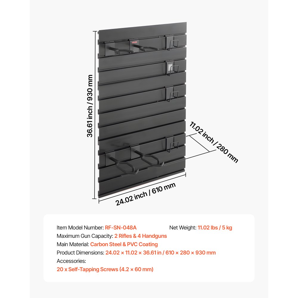 VEVOR Waffenwandhalterung für 2 Gewehre & 4 Pistolen, Gewehrhalter mit Haken, Gewehrregal aus Kohlenstoffstahl (Rahmen) & PVC (Rückwand), Waffenaufbewahrung Waffenregal Modulares Aufbewahrungssystem
