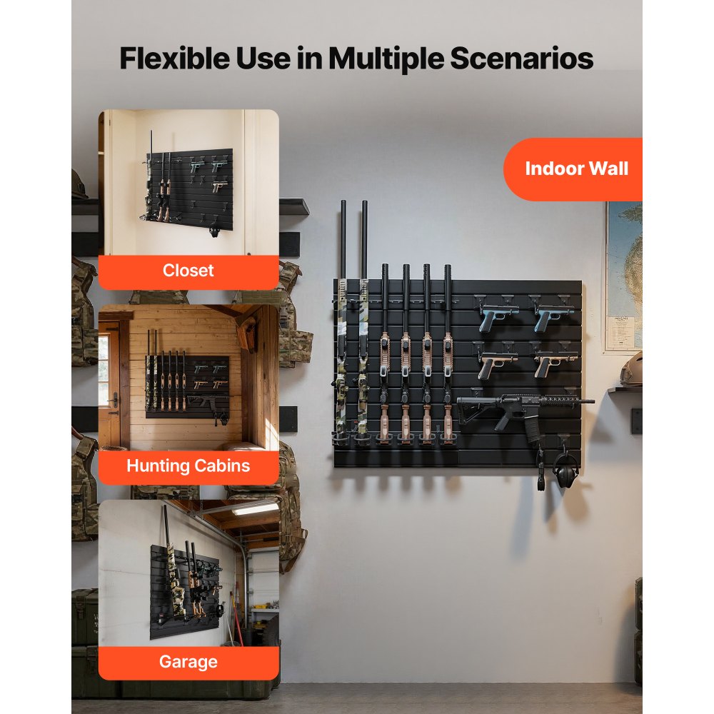 VEVOR Waffenwandhalterung für 6 Gewehre & 6 Pistolen & Waffenzubehör, Gewehrhalter mit G-Haken, Gewehrregal aus Kohlenstoffstahl (Rahmen) & PVC (Rückwand), Waffenaufbewahrung Modulares Waffenregal
